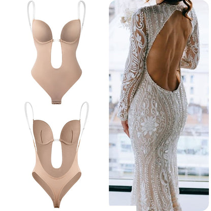 Bodysuit Shapewear Deep V-Neck Body Shaper Backless U Plunge Thong Shapers Waist Trainer Clear Strap Padded Push Up Corset The Clothing Company Sydney