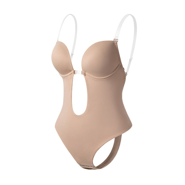 Bodysuit Shapewear Deep V-Neck Body Shaper Backless U Plunge Thong Shapers Waist Trainer Clear Strap Padded Push Up Corset The Clothing Company Sydney