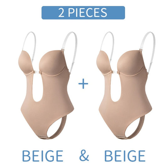 Bodysuit Shapewear Deep V-Neck Body Shaper Backless U Plunge Thong Shapers Waist Trainer Clear Strap Padded Push Up Corset The Clothing Company Sydney