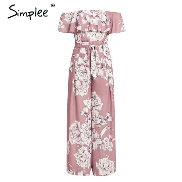 Bohemian floral print Elegant off shoulder sashes ladies long Summer ruffled playsuit Jumpsuit The Clothing Company Sydney