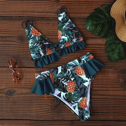 2 Piece Print Sexy Bathing Suit Cute Swimwear Women Swimsuit Ruffle Shoulder Brazilian High Waist Bikini Set The Clothing Company Sydney
