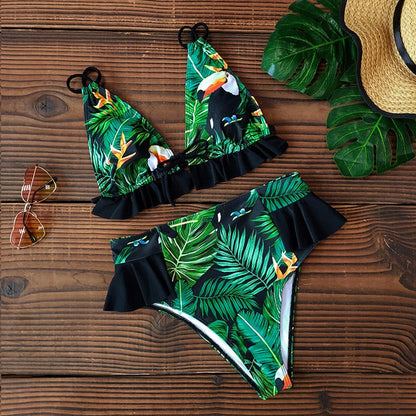 2 Piece Print Sexy Bathing Suit Cute Swimwear Women Swimsuit Ruffle Shoulder Brazilian High Waist Bikini Set The Clothing Company Sydney