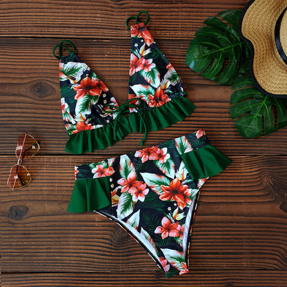 2 Piece Print Sexy Bathing Suit Cute Swimwear Women Swimsuit Ruffle Shoulder Brazilian High Waist Bikini Set The Clothing Company Sydney