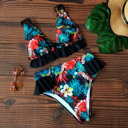 2 Piece Print Sexy Bathing Suit Cute Swimwear Women Swimsuit Ruffle Shoulder Brazilian High Waist Bikini Set The Clothing Company Sydney