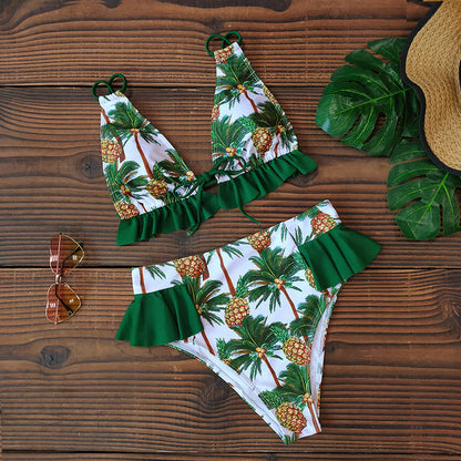 2 Piece Print Sexy Bathing Suit Cute Swimwear Women Swimsuit Ruffle Shoulder Brazilian High Waist Bikini Set The Clothing Company Sydney