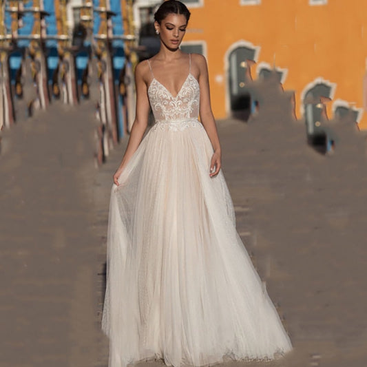 Beach Boho Bohemian Lace Bridal Backless Spaghetti Straps V Neck Wedding Gowns Dress The Clothing Company Sydney