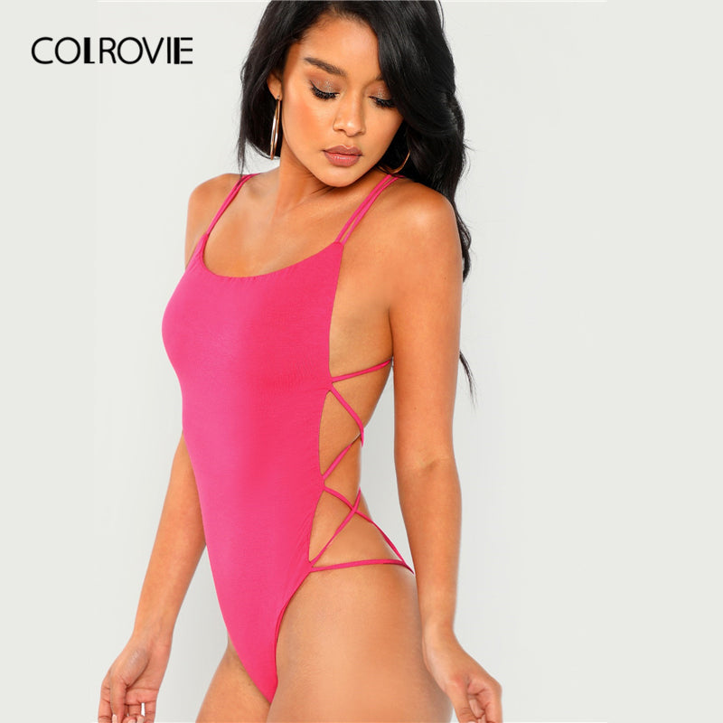Strappy Backless Women Black Sleeveless Summer Beach Scoop Neck Cross Slim Cami Bodysuit The Clothing Company Sydney