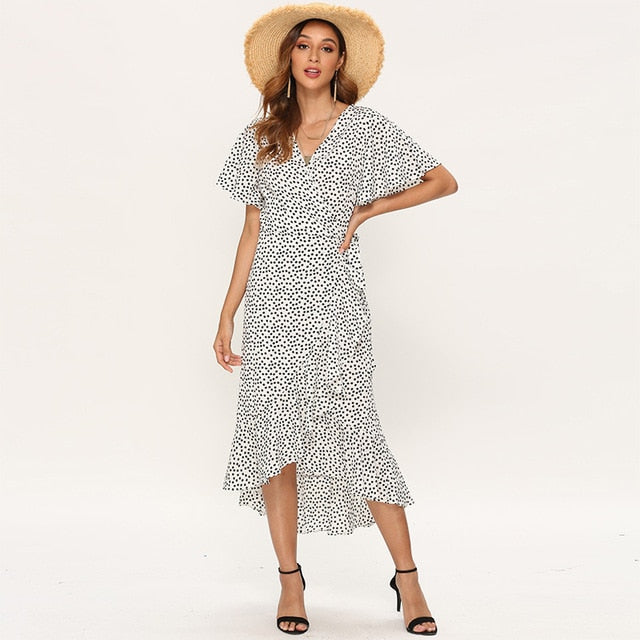 Summer Floral Print Boho Long Ruffles Wrap Casual V-Neck Split Sexy Party Robe Beach Maxi Dress The Clothing Company Sydney