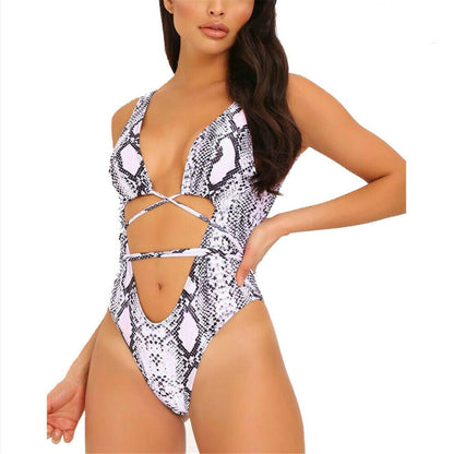 Summer One Piece Serpentine Leopard Printed Monokini Bandage Bathing Suit Push Up Padded Bikini Swimsuit Swimwear The Clothing Company Sydney