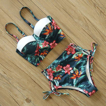 2 Piece Leaf Print Bikinis Women Swimsuit Vintage Retro Bathing Suit Halter High Waist Swimwear The Clothing Company Sydney