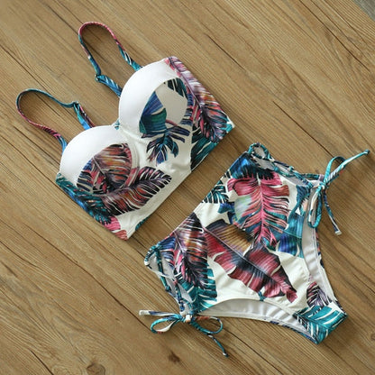 2 Piece Leaf Print Bikinis Women Swimsuit Vintage Retro Bathing Suit Halter High Waist Swimwear The Clothing Company Sydney