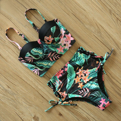 2 Piece Leaf Print Bikinis Women Swimsuit Vintage Retro Bathing Suit Halter High Waist Swimwear The Clothing Company Sydney