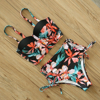 2 Piece Leaf Print Bikinis Women Swimsuit Vintage Retro Bathing Suit Halter High Waist Swimwear The Clothing Company Sydney