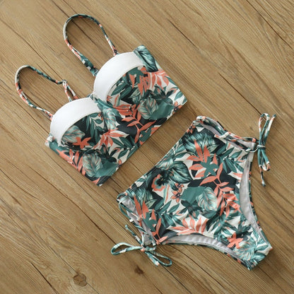 2 Piece Leaf Print Bikinis Women Swimsuit Vintage Retro Bathing Suit Halter High Waist Swimwear The Clothing Company Sydney