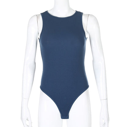 Black Sleeveless Ribbed Knitted Summer Solid Basic Bodycon Jumpsuit Body Women Fashion Bodysuit The Clothing Company Sydney