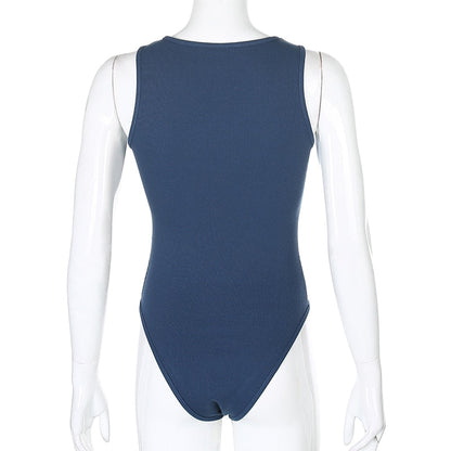 Black Sleeveless Ribbed Knitted Summer Solid Basic Bodycon Jumpsuit Body Women Fashion Bodysuit The Clothing Company Sydney