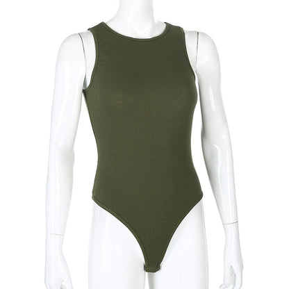 Black Sleeveless Ribbed Knitted Summer Solid Basic Bodycon Jumpsuit Body Women Fashion Bodysuit The Clothing Company Sydney