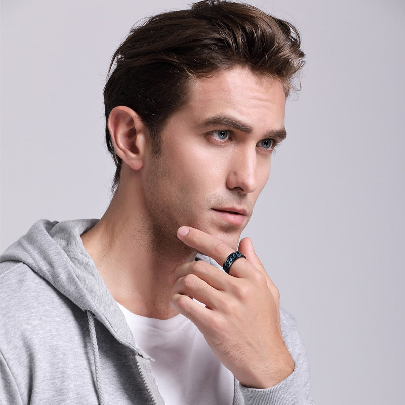 Spinner Chain Ring Men's Stainless Steel Fidget Metal Gold Black Blue silver Color Reliever Stress Jewellery Ring The Clothing Company Sydney