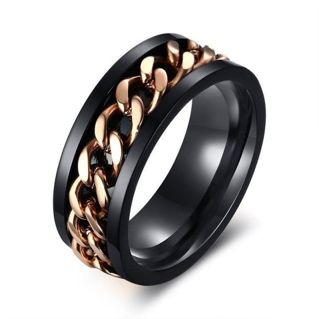 Spinner Chain Ring Men's Stainless Steel Fidget Metal Gold Black Blue silver Color Reliever Stress Jewellery Ring The Clothing Company Sydney