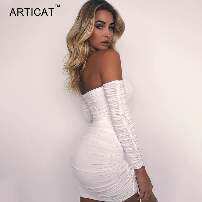 Autumn Winter Bandage Off Shoulder Long Sleeve Slim Elastic Bodycon Party Dresses The Clothing Company Sydney