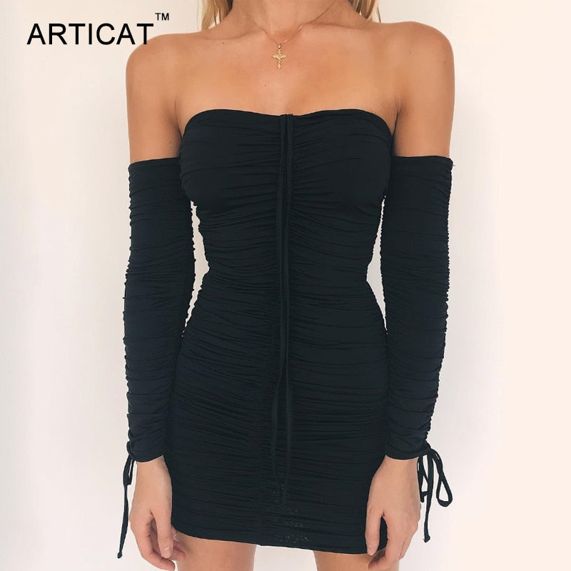 Autumn Winter Bandage Off Shoulder Long Sleeve Slim Elastic Bodycon Party Dresses The Clothing Company Sydney