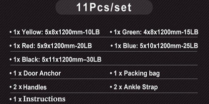 11 Piece/Set Latex Resistance Bands Crossfit Training Body Exercise Yoga Tubes Pull Rope Chest Expander Pilates Fitness with Bag The Clothing Company Sydney