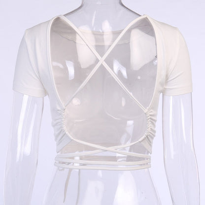 Backless t shirt crop top summer short sleeve lace up criss cross party club streetwear T shirt slim tops The Clothing Company Sydney