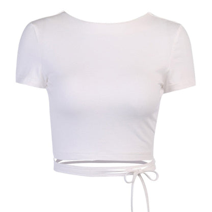 Backless t shirt crop top summer short sleeve lace up criss cross party club streetwear T shirt slim tops The Clothing Company Sydney