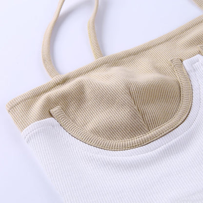 Cami top summer rib knit bikini patchwork slash neck slim skinny backless crop top casual strap top The Clothing Company Sydney