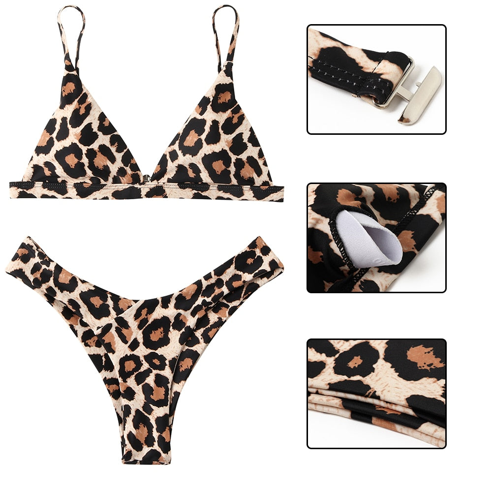 2 Piece Micro Swimwear Women's Leopard Print High Cut Swimming Bathing Suit Sexy Swimsuit Brazilian Bikini Set The Clothing Company Sydney
