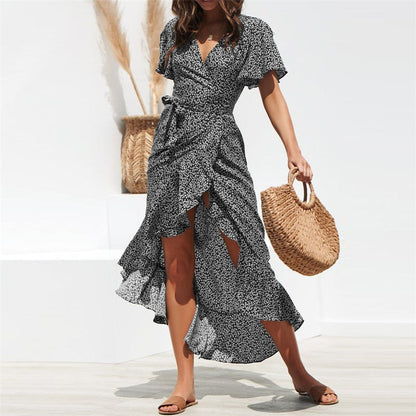 Summer Floral Print Boho Long Ruffles Wrap Casual V-Neck Split Sexy Party Robe Beach Maxi Dress The Clothing Company Sydney