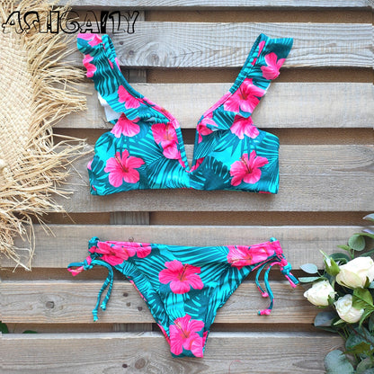 2 Piece Brazilian Women Print Side Tie Swimwear Push Up Swimsuit Bath Suit Bikini Set The Clothing Company Sydney