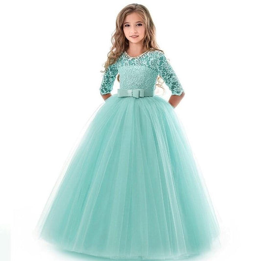 New Princess Lace Floral Embroidery Dress For Girls Vintage Children Dresses For Wedding Party Formal Ball Gown Kids Dress The Clothing Company Sydney