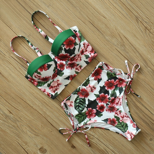 2 Piece Leaf Print Bikinis Women Swimsuit Vintage Retro Bathing Suit Halter High Waist Swimwear The Clothing Company Sydney