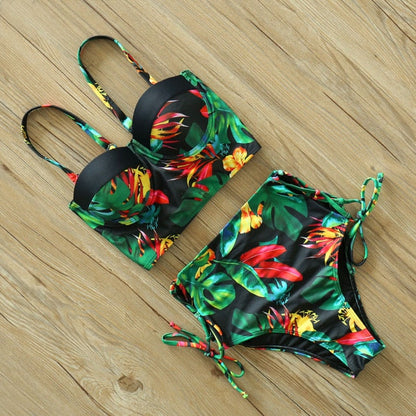 2 Piece Leaf Print Bikinis Women Swimsuit Vintage Retro Bathing Suit Halter High Waist Swimwear The Clothing Company Sydney