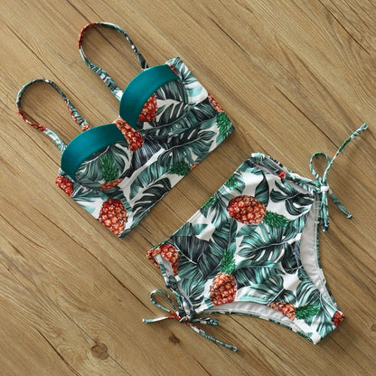 2 Piece Leaf Print Bikinis Women Swimsuit Vintage Retro Bathing Suit Halter High Waist Swimwear The Clothing Company Sydney