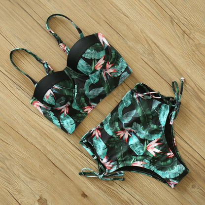 2 Piece Leaf Print Bikinis Women Swimsuit Vintage Retro Bathing Suit Halter High Waist Swimwear The Clothing Company Sydney