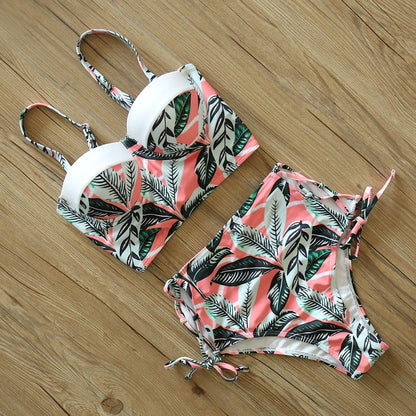2 Piece Leaf Print Bikinis Women Swimsuit Vintage Retro Bathing Suit Halter High Waist Swimwear The Clothing Company Sydney