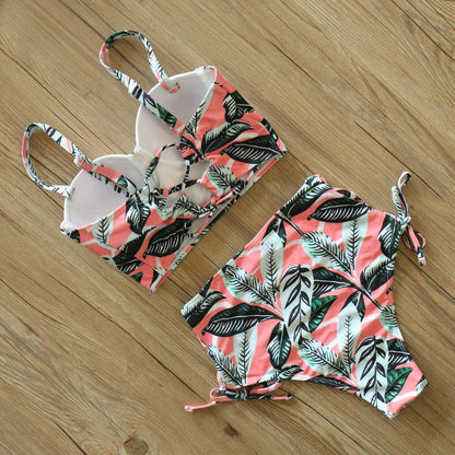 2 Piece Leaf Print Bikinis Women Swimsuit Vintage Retro Bathing Suit Halter High Waist Swimwear The Clothing Company Sydney