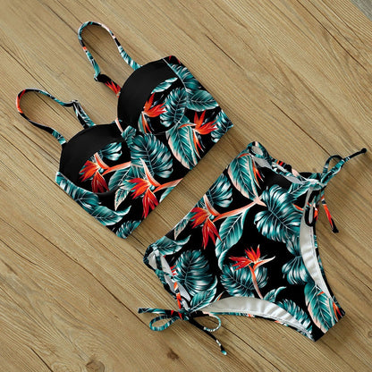 2 Piece Leaf Print Bikinis Women Swimsuit Vintage Retro Bathing Suit Halter High Waist Swimwear The Clothing Company Sydney