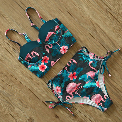 2 Piece Leaf Print Bikinis Women Swimsuit Vintage Retro Bathing Suit Halter High Waist Swimwear The Clothing Company Sydney