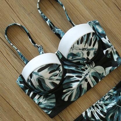 2 Piece Leaf Print Bikinis Women Swimsuit Vintage Retro Bathing Suit Halter High Waist Swimwear The Clothing Company Sydney