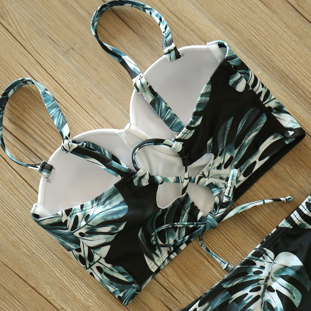 2 Piece Leaf Print Bikinis Women Swimsuit Vintage Retro Bathing Suit Halter High Waist Swimwear The Clothing Company Sydney