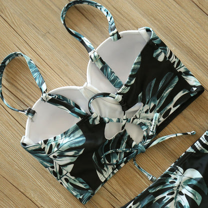 2 Piece Leaf Print Bikinis Women Swimsuit Vintage Retro Bathing Suit Halter High Waist Swimwear The Clothing Company Sydney