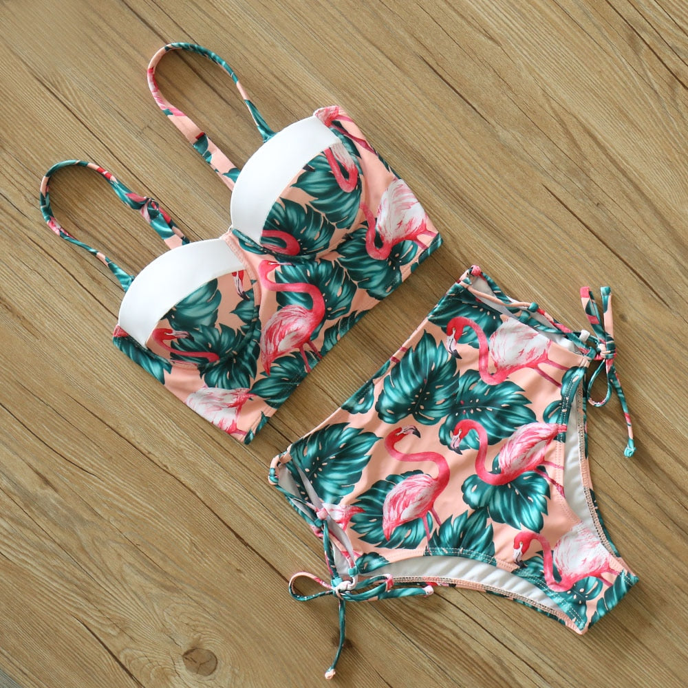 2 Piece Leaf Print Bikinis Women Swimsuit Vintage Retro Bathing Suit Halter High Waist Swimwear The Clothing Company Sydney