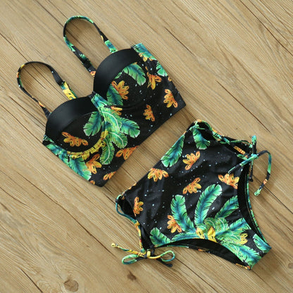2 Piece Leaf Print Bikinis Women Swimsuit Vintage Retro Bathing Suit Halter High Waist Swimwear The Clothing Company Sydney