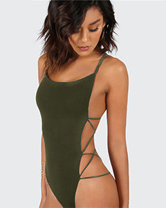 Strappy Backless Women Black Sleeveless Summer Beach Scoop Neck Cross Slim Cami Bodysuit The Clothing Company Sydney
