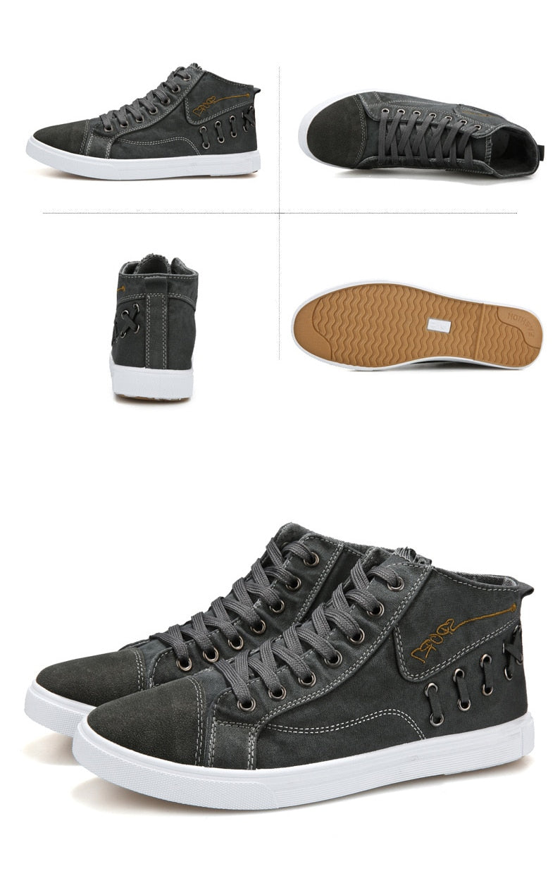 Casual Blue Canvas Vulcanized Shoes Male High Top Sneakers The Clothing Company Sydney