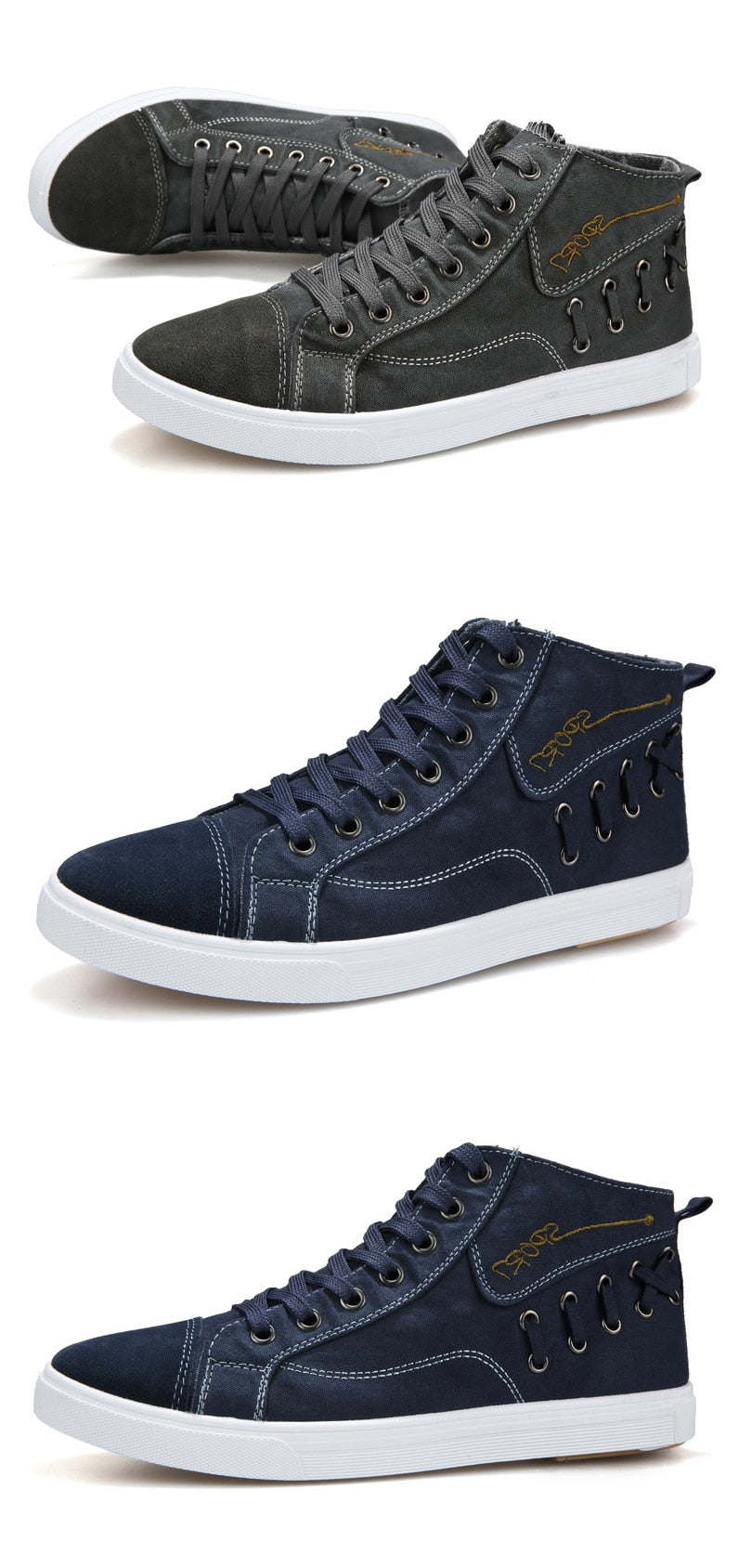 Casual Blue Canvas Vulcanized Shoes Male High Top Sneakers The Clothing Company Sydney