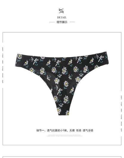 3 Pack Floral Print Panties String Soft Seamless Women's Underwear Low Waist Thongs Cotton Female Lingerie Briefs The Clothing Company Sydney